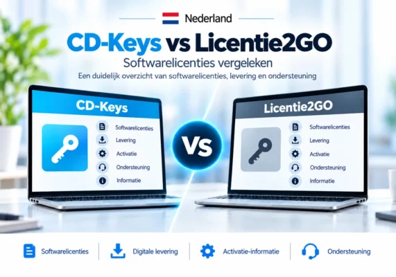 Neutrale Vergelijkingsafbeelding Van Cd-Keys En Licentie2Go Met Softwarelicenties, Levering, Activatie En Ondersteuning Voor Nederland.