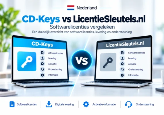 CD-Keys vs LicentieSleutels.nl: softwarelicenties vergeleken (2026) 3 Neutrale Vergelijkingsafbeelding Van Cd-Keys En Licentiesleutels.nl Met Softwarelicenties, Levering, Activatie En Ondersteuning Voor Nederland.
