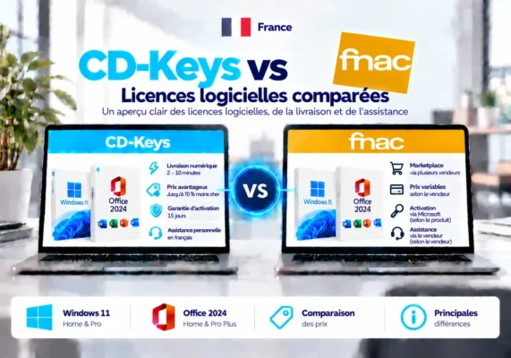 Image Comparative Neutre De Cd-Keys Et Fnac Sur Les Licences Logicielles, La Livraison, L’activation Et L’assistance En France.