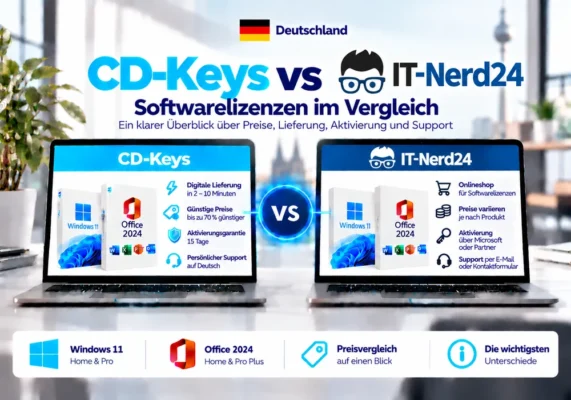 Neutrales Vergleichsbild Von Cd-Keys Und It-Nerd24 Zu Softwarelizenzen, Lieferung, Aktivierung Und Support In Deutschland.