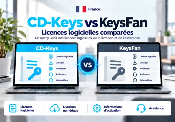 Image Comparative Neutre De Cd-Keys Et Keysfan Sur Les Licences Logicielles, La Livraison, L’activation Et L’assistance En France.