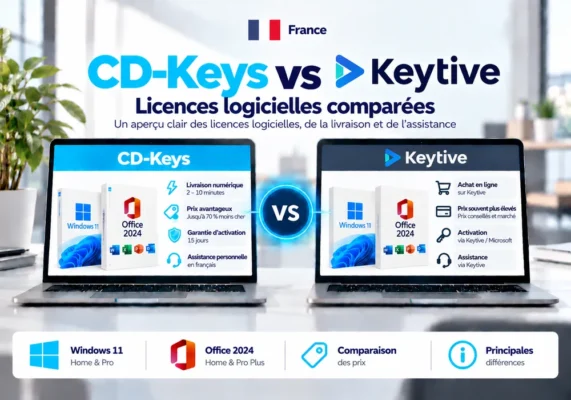 Image Comparative Neutre De Cd-Keys Et Keytive Sur Les Licences Logicielles, La Livraison, L’activation Et L’assistance En France.