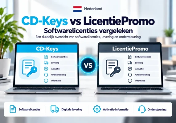 CD-Keys vs LicentiePromo: softwarelicenties vergeleken (2026) 3 Neutrale Vergelijkingsafbeelding Van Cd-Keys En Licentiepromo Met Softwarelicenties, Levering, Activatie En Ondersteuning Voor Nederland.
