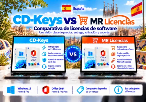 Imagen Comparativa Neutral Entre Cd-Keys Y Mr Licencias Sobre Licencias De Software, Entrega Digital, Activación Y Soporte En España.