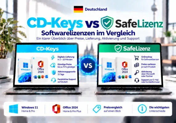 Neutrales Vergleichsbild Von Cd-Keys Und Safelizenz Zu Softwarelizenzen, Lieferung, Aktivierung Und Support In Deutschland.