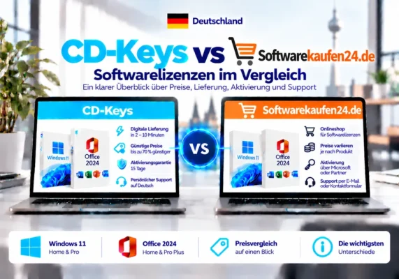 Neutrales Vergleichsbild Von Cd-Keys Und Softwarekaufen24.De Zu Softwarelizenzen, Lieferung, Aktivierung Und Support In Deutschland.